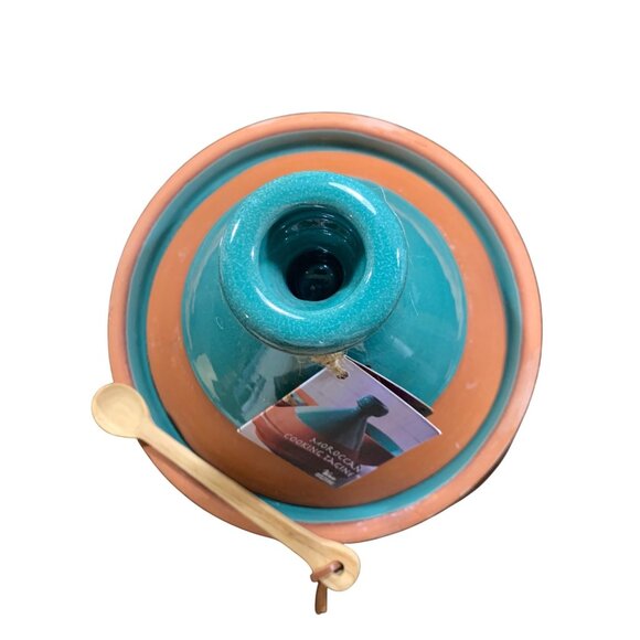Verve Culture Handcrafted Clay Tagine for Two 9" Tall 11" Diameter Teal Moroccan - Picture 6 of 6